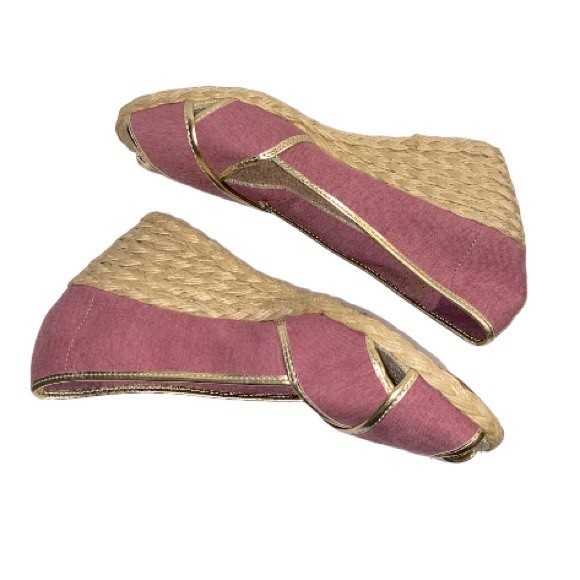 Lauren Ralph Lauren Cecilia slip on espadrille wedge sandal pink gold size 9 - Picture 11 of 13